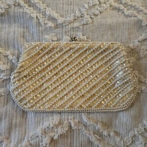 Vintage Irridecent Sequin & Pearl Clutch Made In Japan
